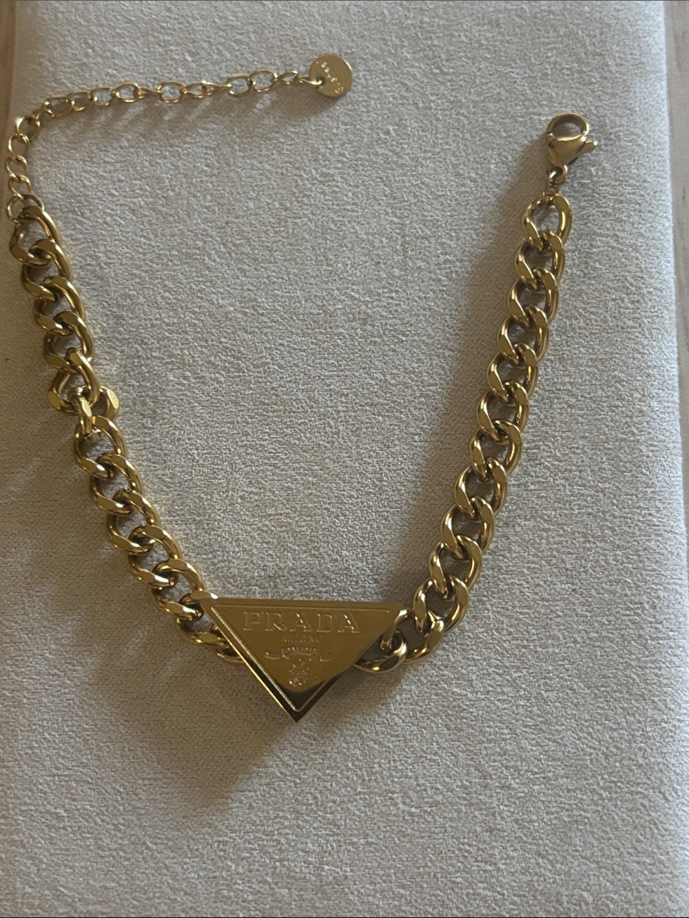 Logo Gold Tone Curb Chain Necklace with Triangle  Plaque